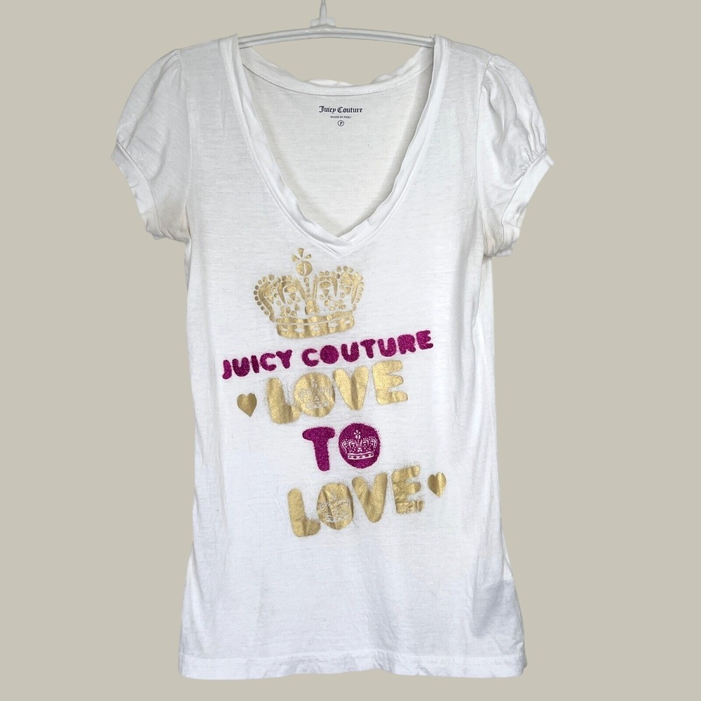 Vintage Y2K Juicy Couture Graphic Tee‎ Love Crown Logo Short Sleeve Fitted Top